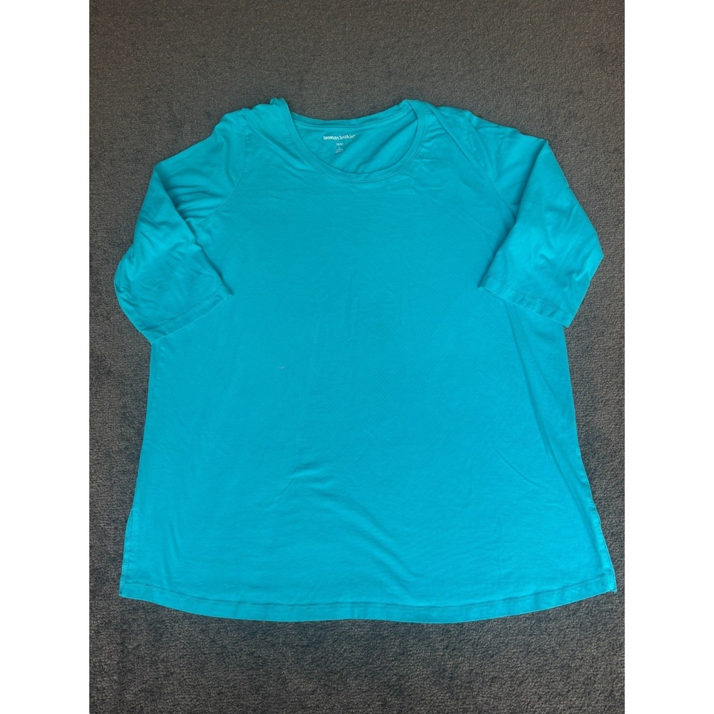 Woman Within T-Shirt Women's‎ Size 18/20 Aqua 100% Cotton Crew Neck Pullover